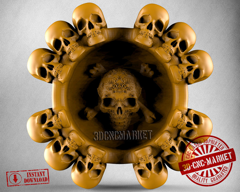 Cigarette Ashtray Skull, 3D STL Model