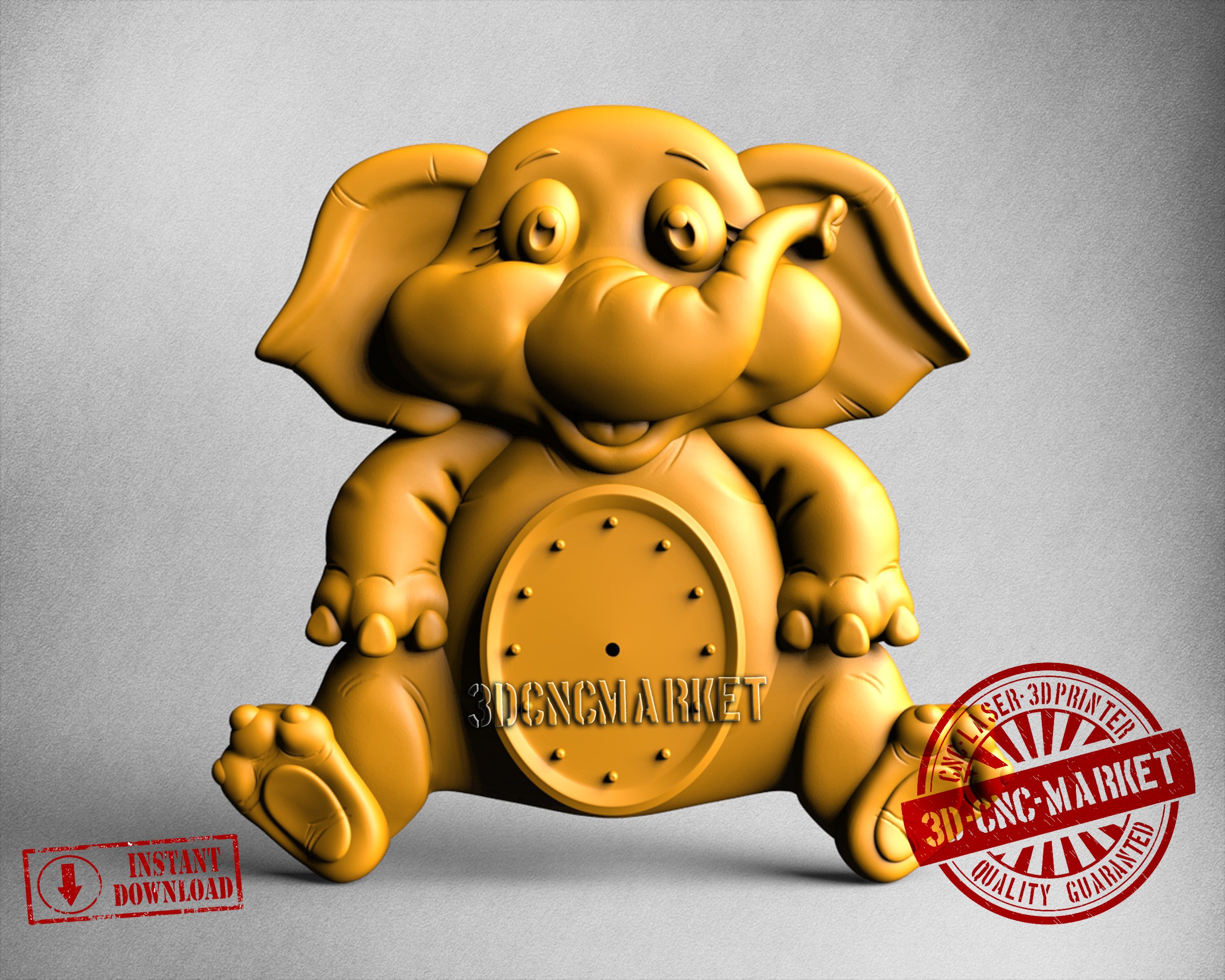 Children Clock Elephant, 3D STL Model