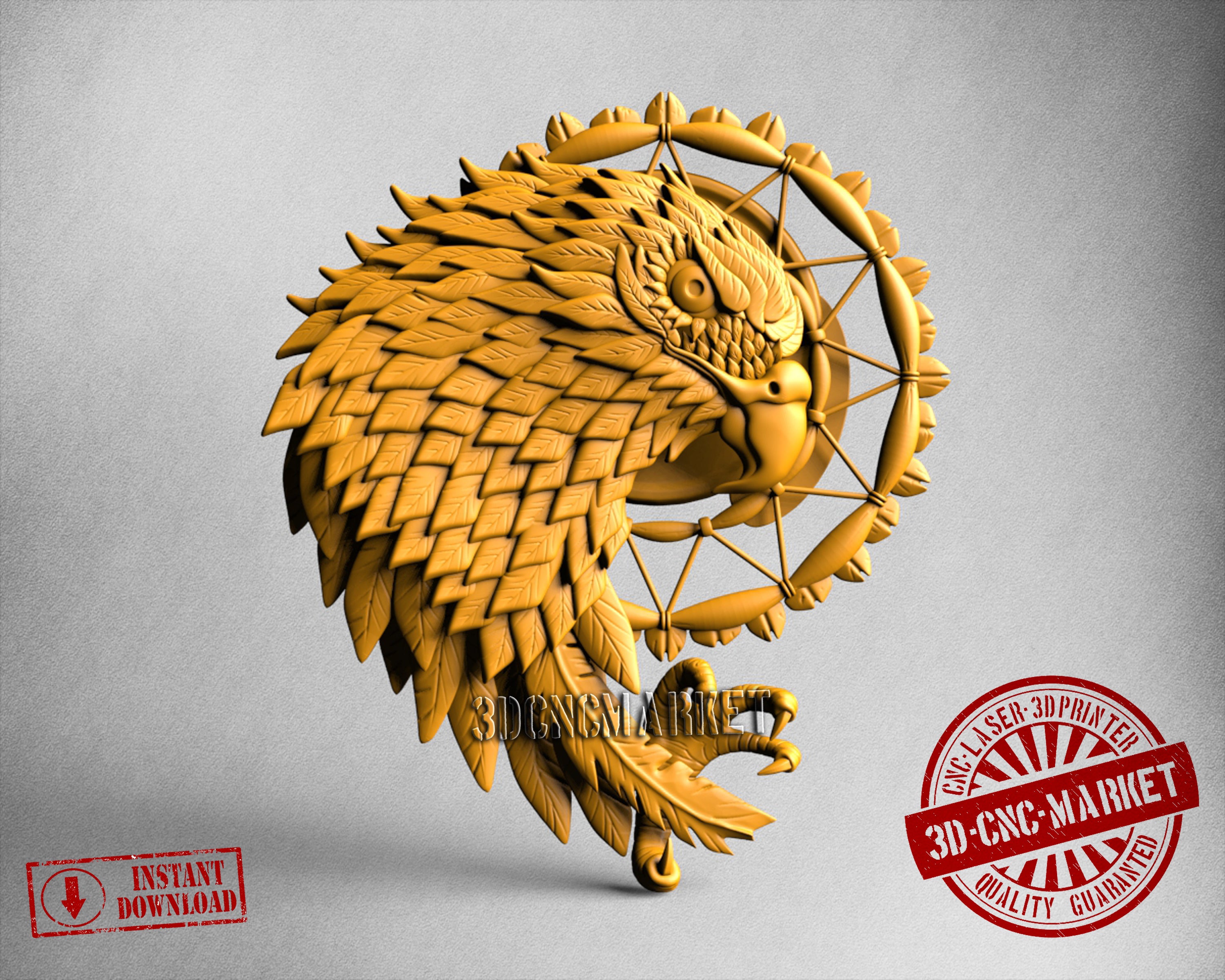 Hawk with Dream Catcher, 3D STL Model
