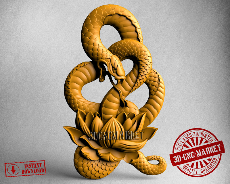 Snake & Lotus, 3D STL Model