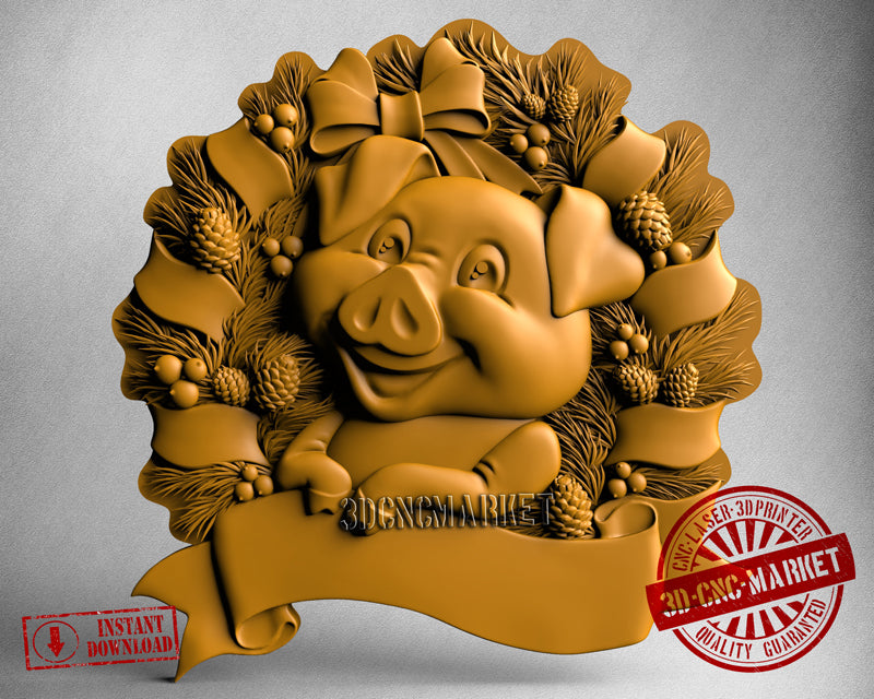 Pig in Wreath, 3D STL Model