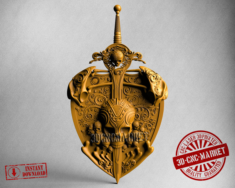 Skull Shield and Sword, 3D STL Model
