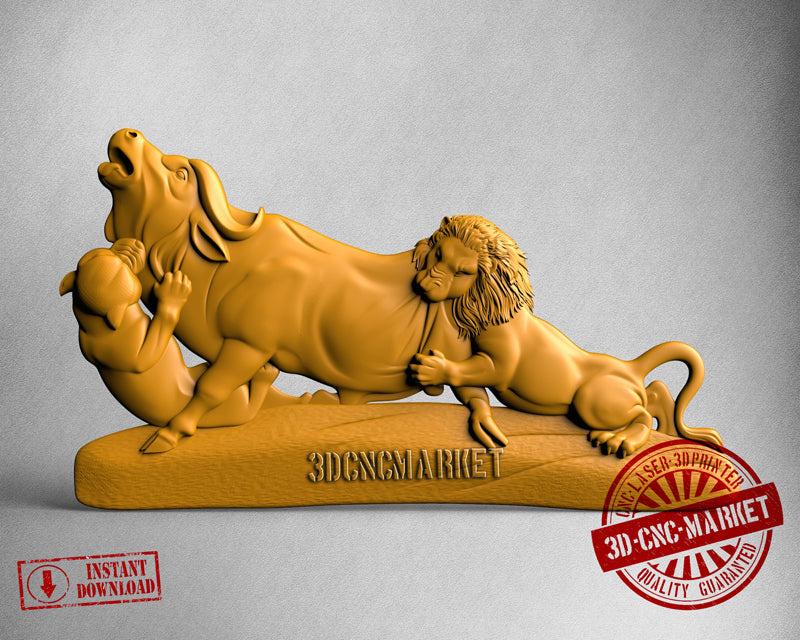 Lions Hunting Bull, 3D STL Model