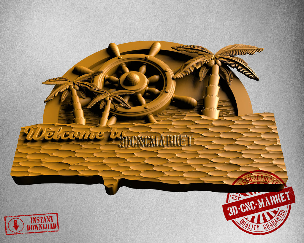 Welcome Wheel and Palm Trees, 3D STL Model