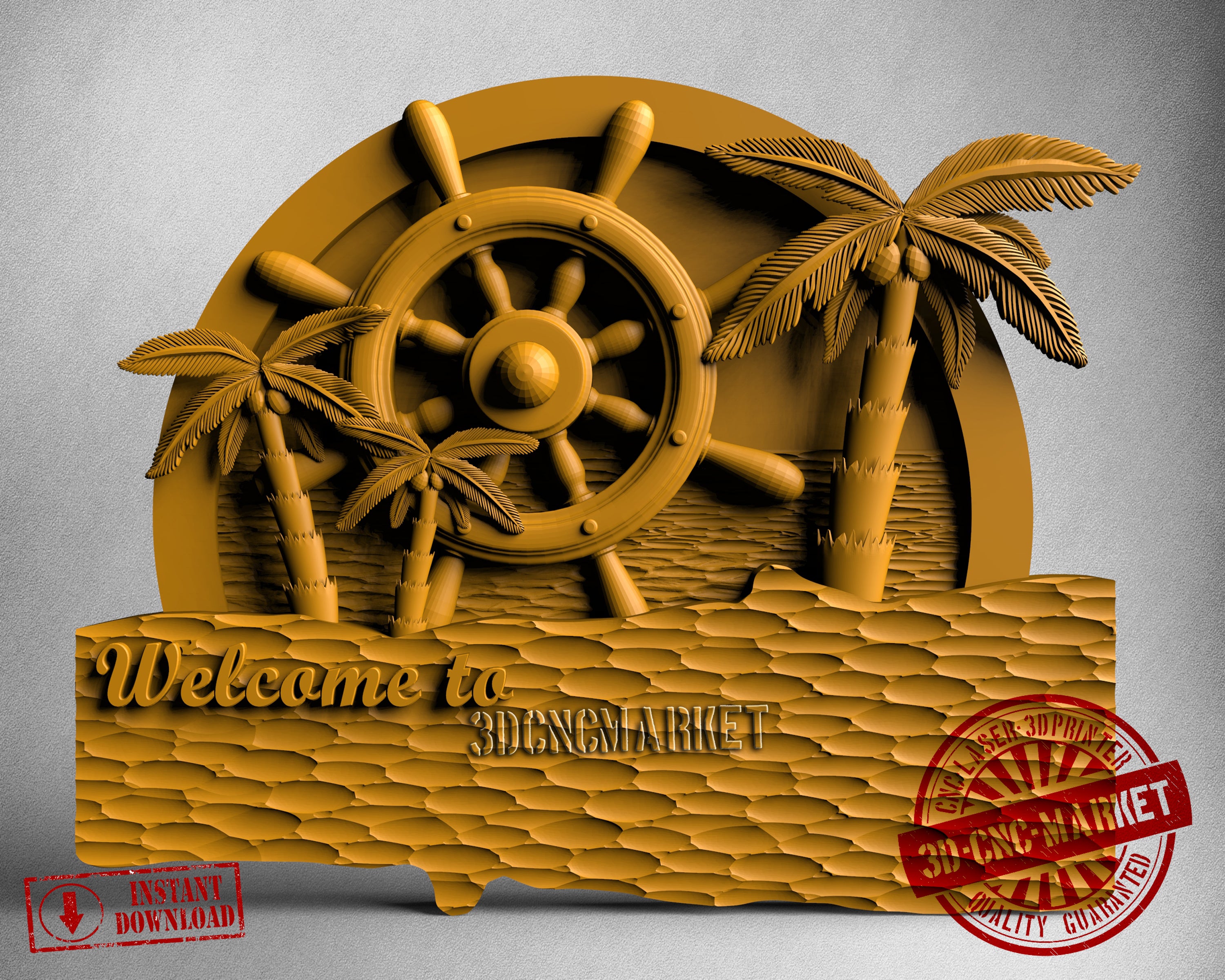Welcome Wheel and Palm Trees, 3D STL Model