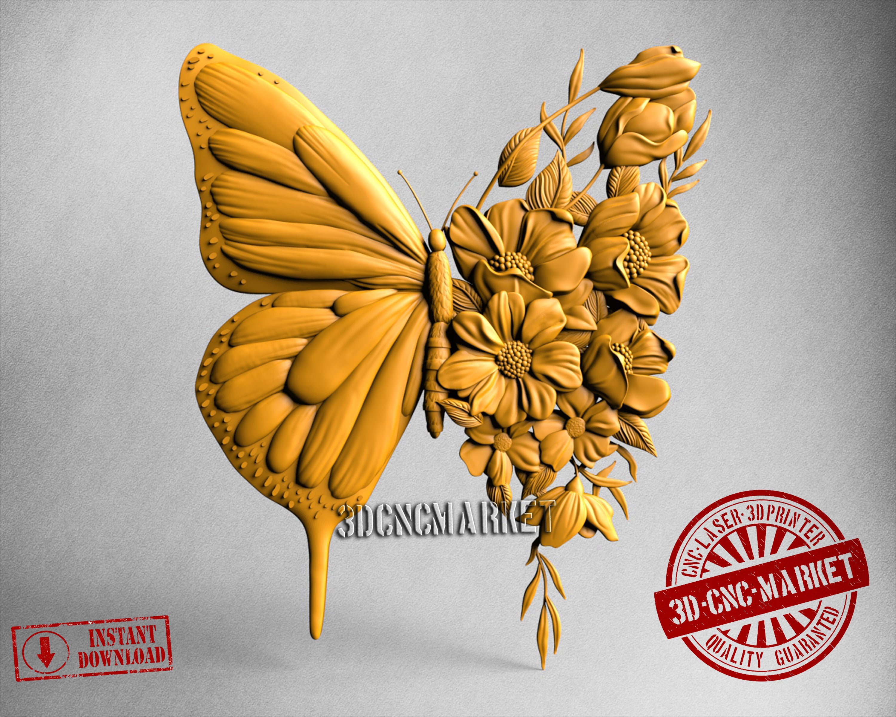 Butterfly with Flowers, 3D STL Model