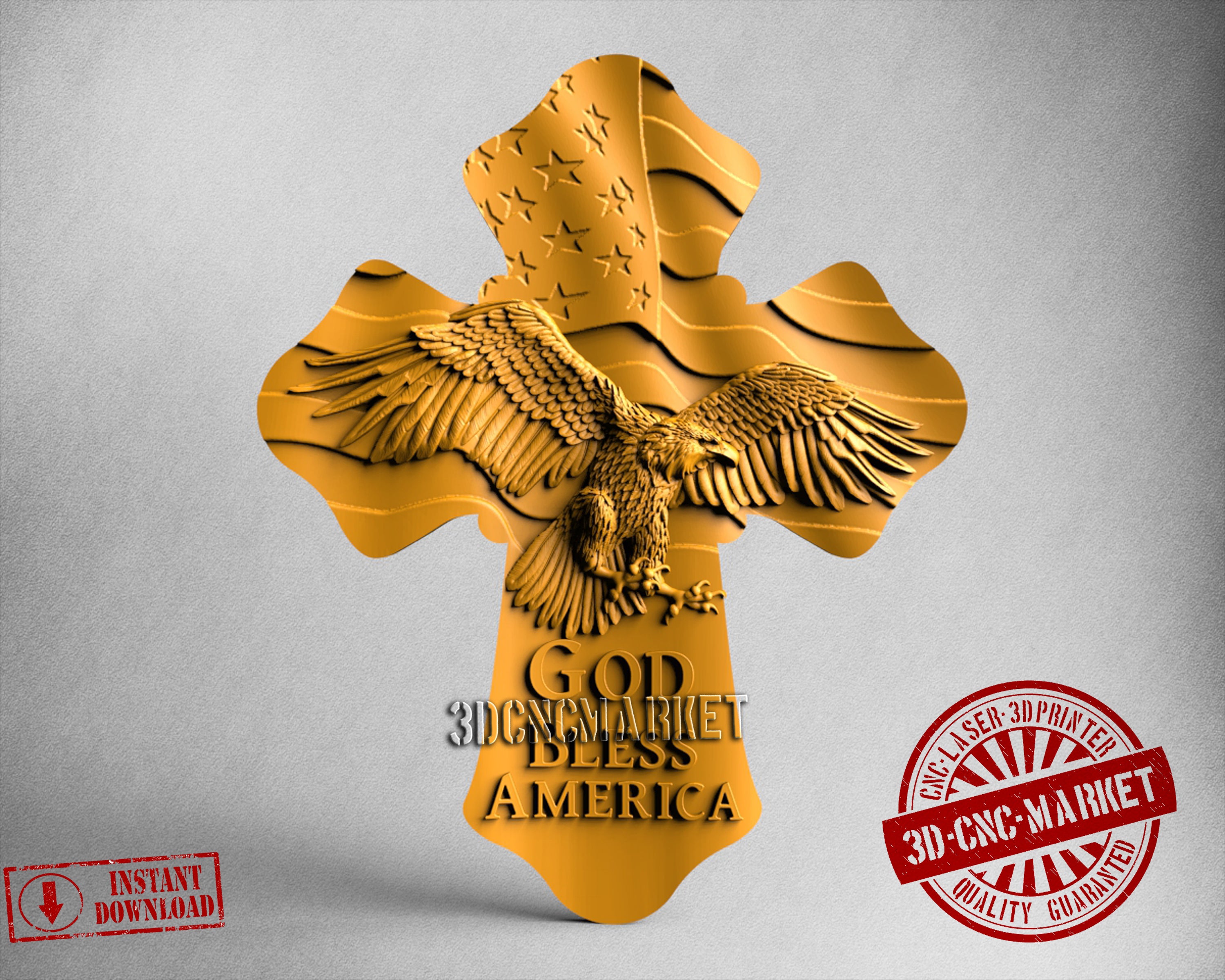 God Bless America Cross, 3D STL Model