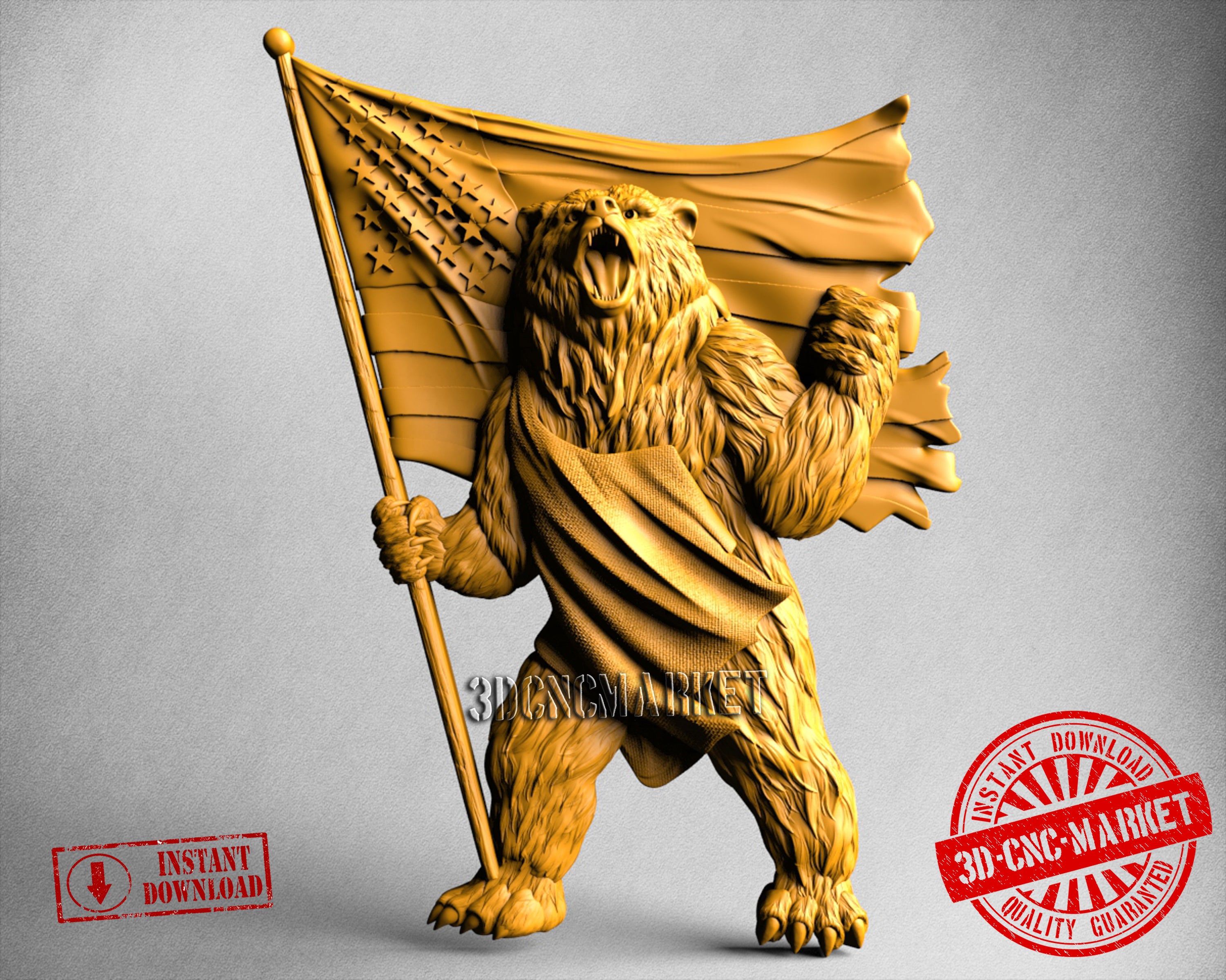 Bear with USA Flag, 3D STL Model