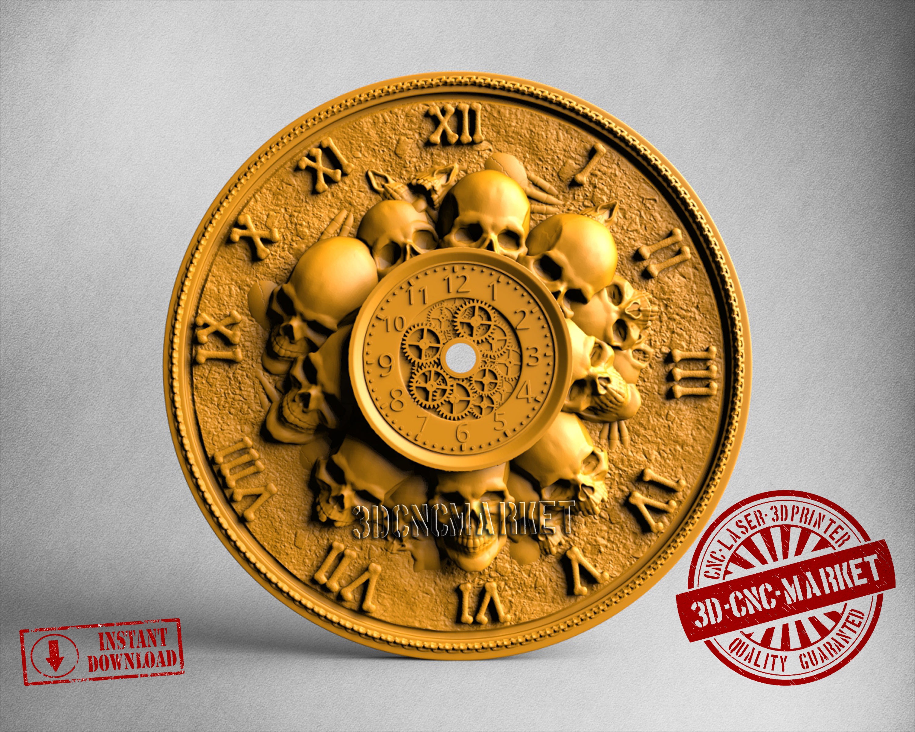 Skull Clock,  3D STL Model