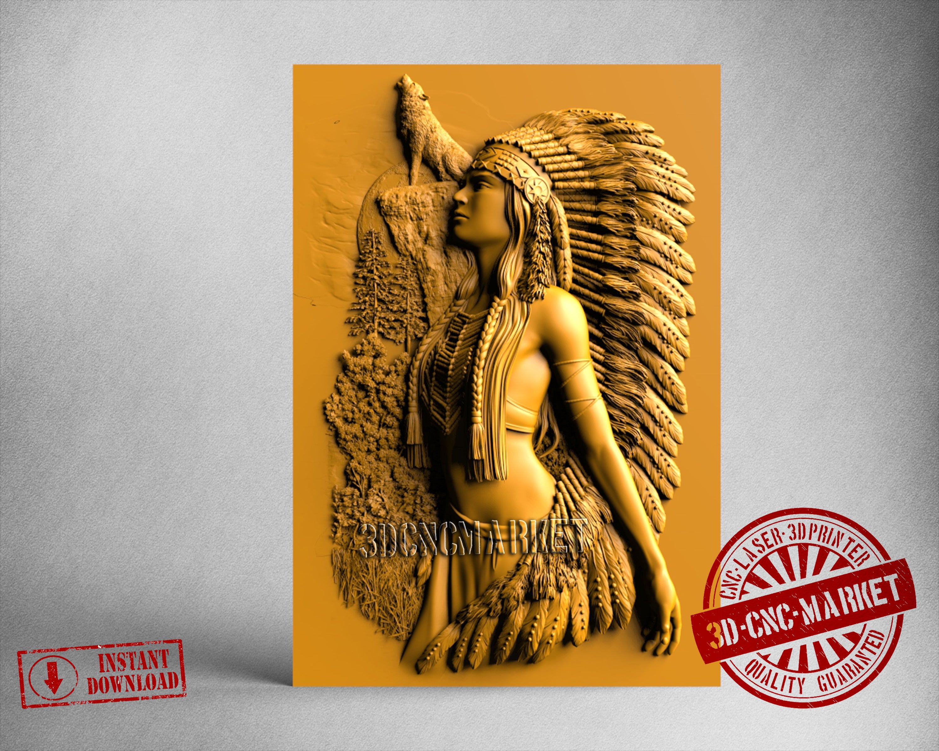 Indian Women and Wolf, 3D STL Model