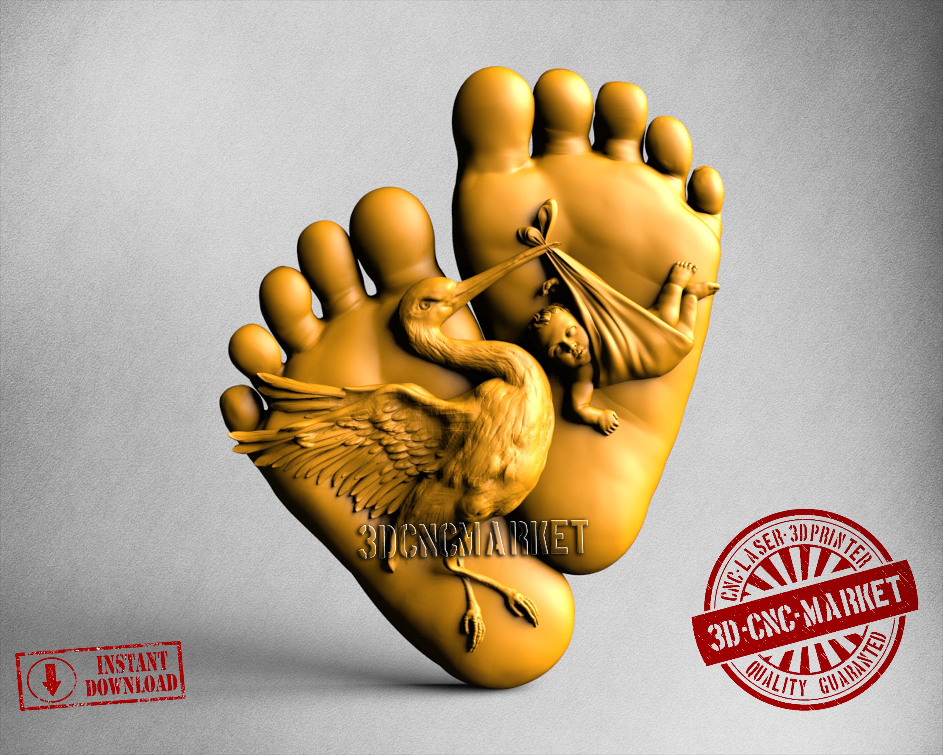 Stork with Baby Foot, 3D STL Model