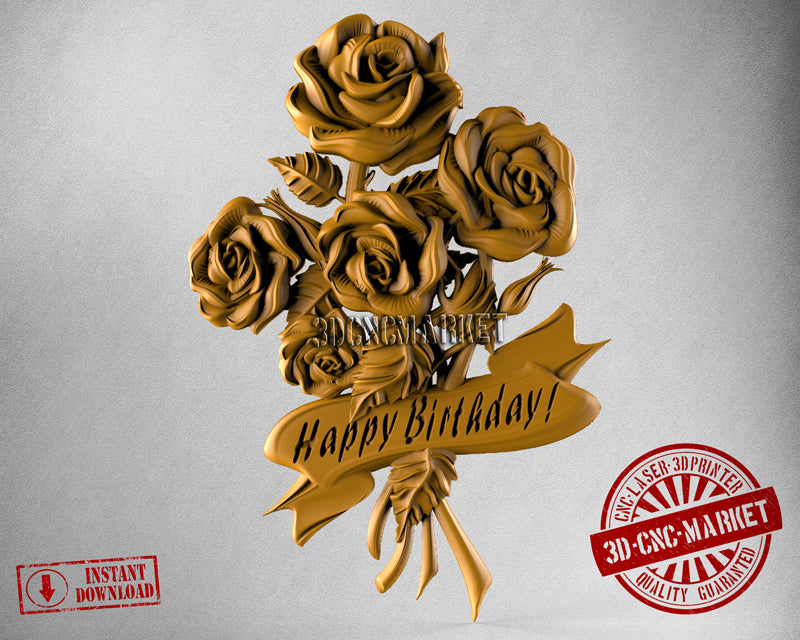 Happy Birthday Roses, 3D STL Model