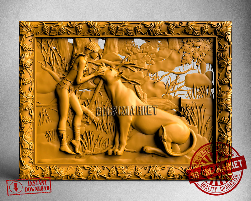 Girl and Panther, 3D STL Model